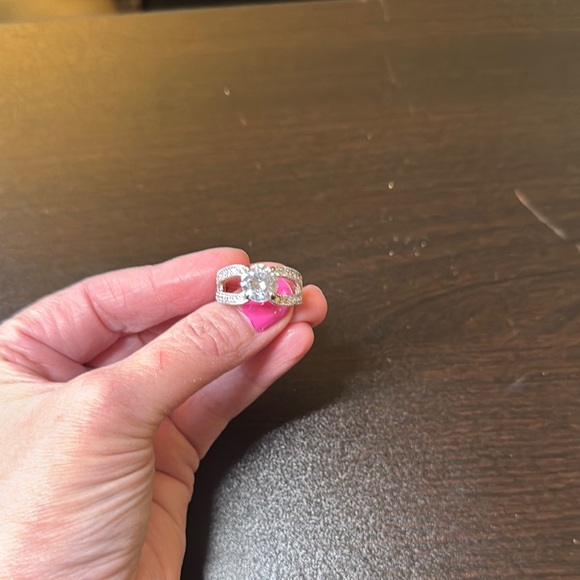 Silver Solitaire Diamond Ring with Side Accents - Picture 3 of 6